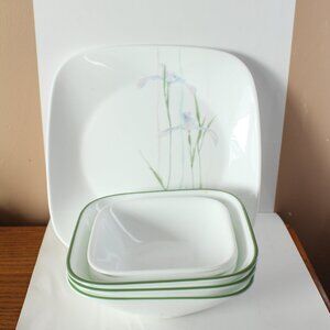 Corelle Shadow Iris Pattern Lot of 7 Square Dishes